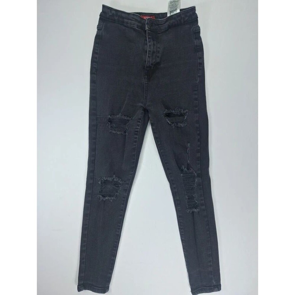 GUESS Women Black Skinny Jeans Distressed Ripped Cotton Blend Size 29